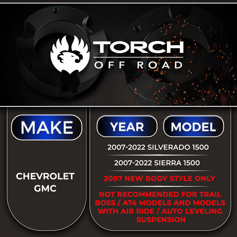 2007-2022 Chevy Silverado GMC Sierra 1500 3" Steel Leveling Lift Kit w/ Extended Shocks