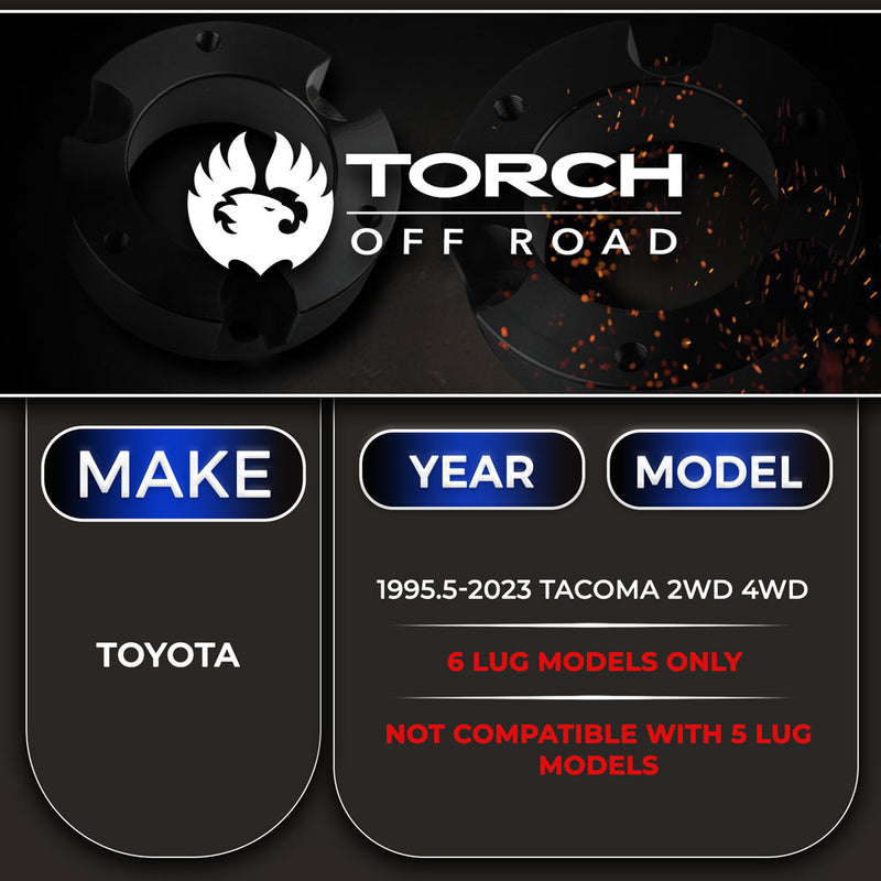 TORCH 2" Rear Lift Kit for 1995-2023 Toyota Tacoma 2WD 4WD TRD SR5 Tapered Blocks