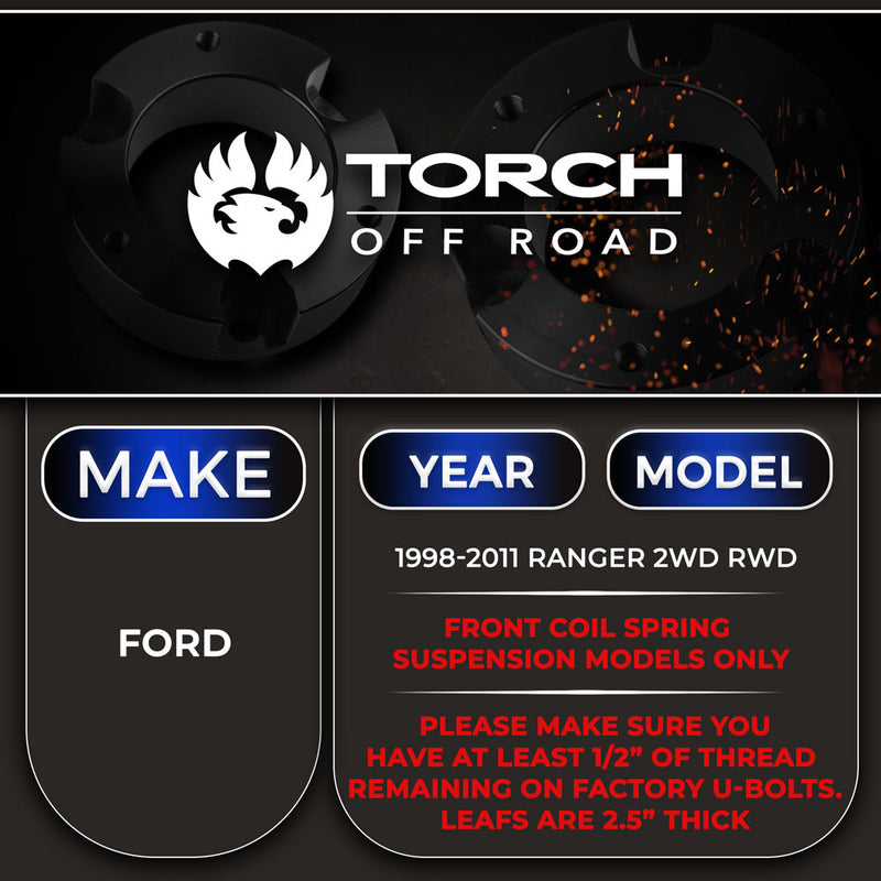 1998-2011 Ford Ranger 3" Front 1.5"-2" Rear Lift Kit 2WD Models w/ Leaf Springs (Front Coil Spring Suspension)