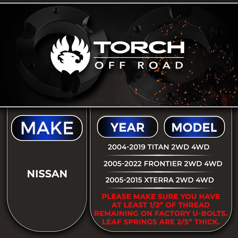 TORCH 1.5"-2" Rear Add A Leaf Spring Lift Kit for 04-19 Nissan Titan Frontier Xterra