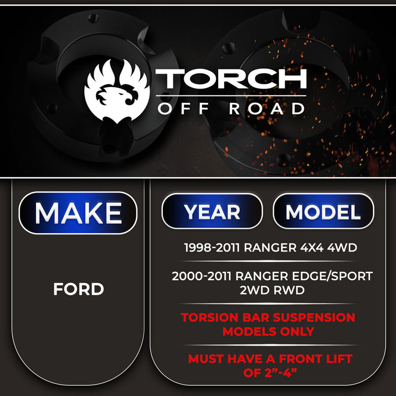 1998-2011 Ford Ranger 4x4 4WD 3" Front Lift Kit w/ Extended Shocks (Torsion Suspension)