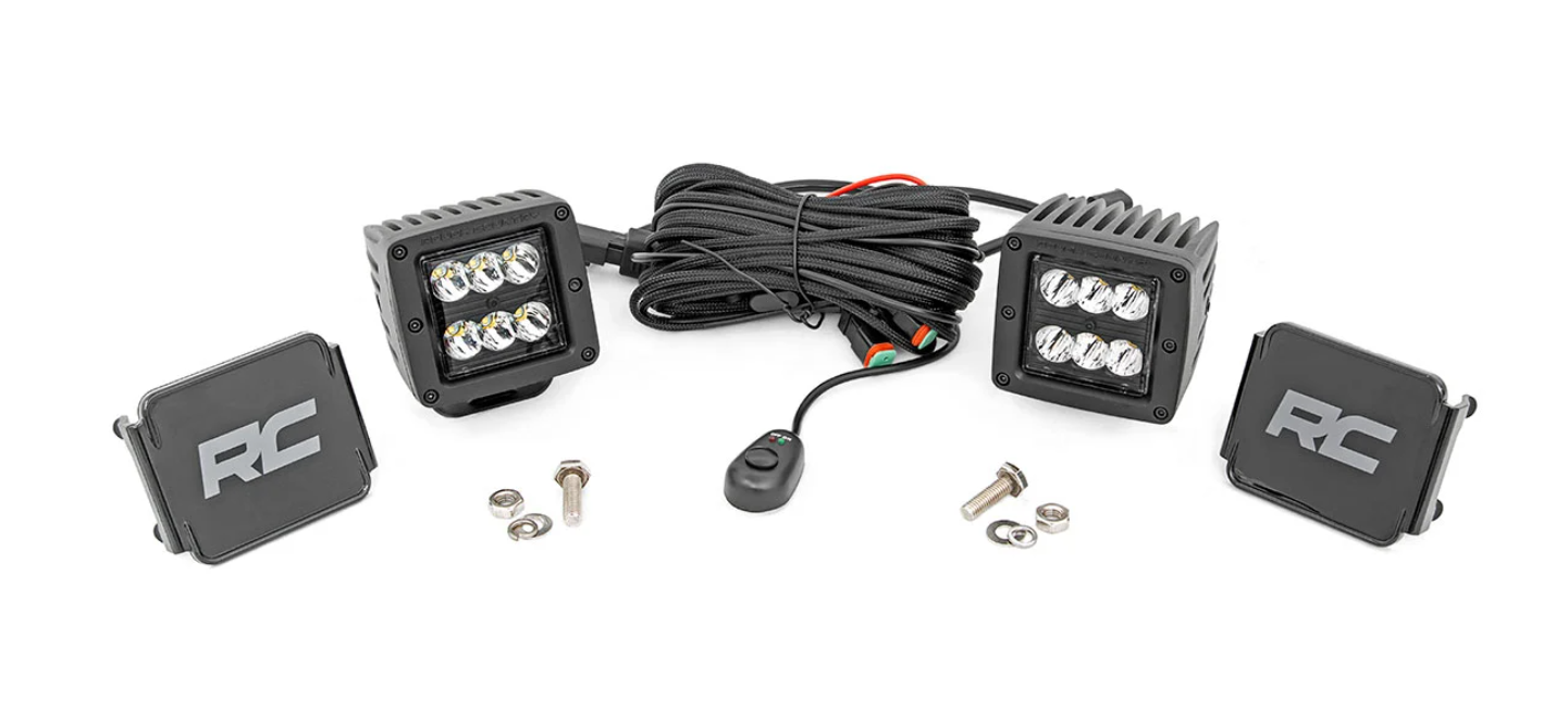 Square Cree LED Lights 2" Flood Beam Kit Rough Country Black Series Forester - View #7